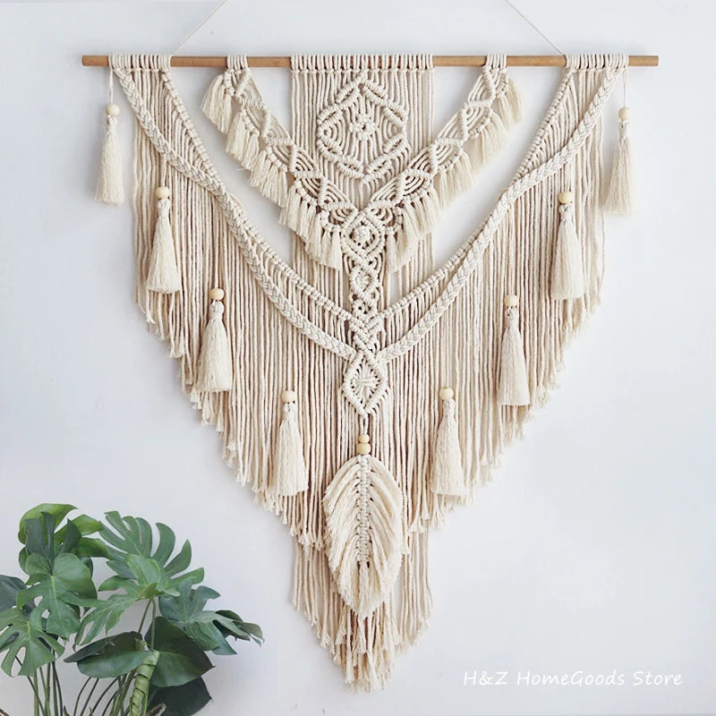 Tapiz bohemio nórdico de macramé con borlas para colgar en la pared, tapiz bohemio tejido a mano para decoración del hogar, sala de estar, dormitorio, decoración de la casa