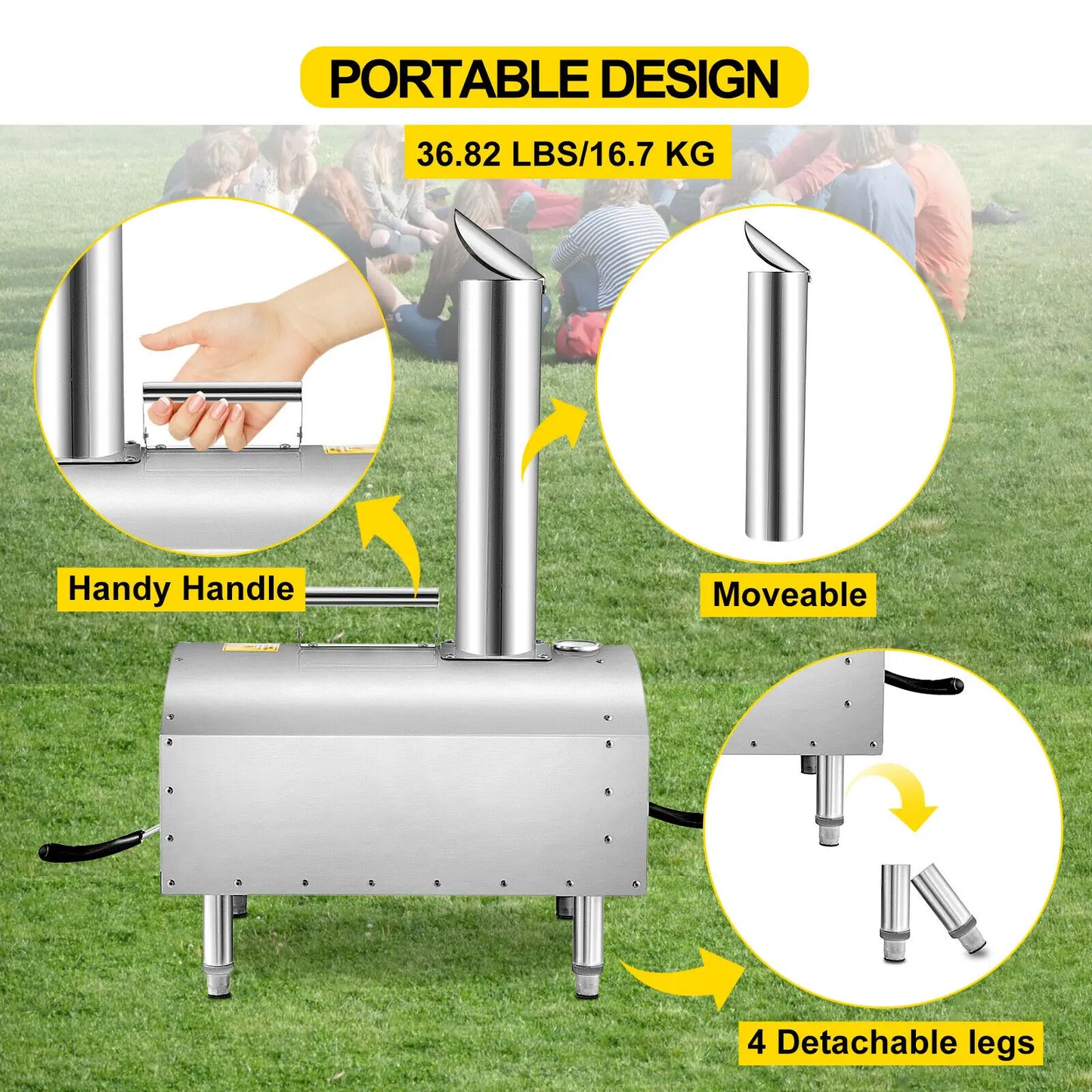 VEVOR 12" Portable Pizza Oven Wood Fired Food Grade Stainless Steel for Outdoor BBQ Picnics Baking Pizza, Bread, Shrimp, Sausage