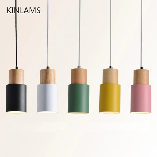 Designer Nordic Fil Lustre Simple En Bois Pendentif Lumières LED Lampe Suspendue Luminaire Coloré Cuisine Bar Hôtel Maison Intérieur Décor