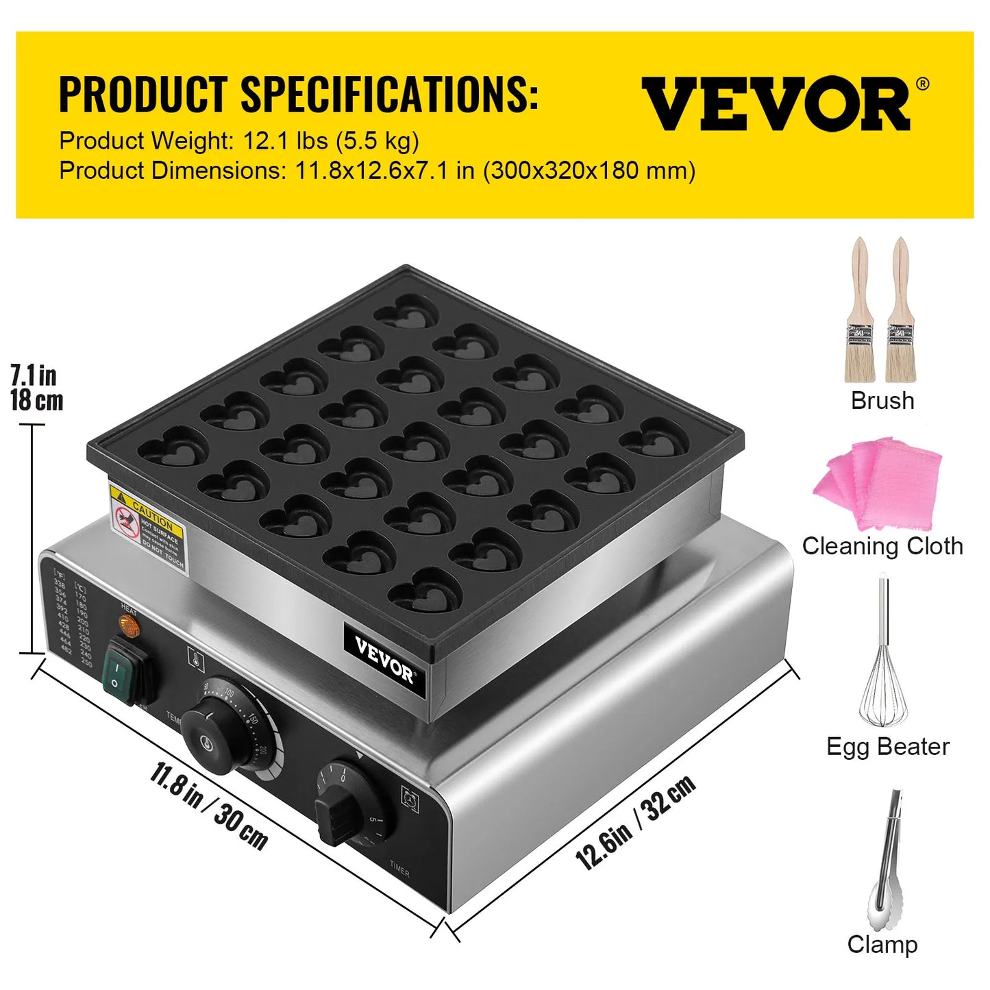 VEVOR 25 trous en forme de coeur Mini gaufrier hollandais fabricant électrique faisant la Machine Gofrera Gaufre cuisine appareil ménager