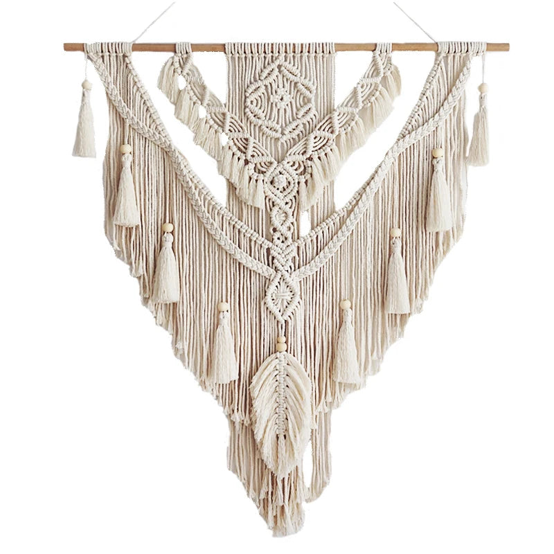 Tapiz bohemio nórdico de macramé con borlas para colgar en la pared, tapiz bohemio tejido a mano para decoración del hogar, sala de estar, dormitorio, decoración de la casa