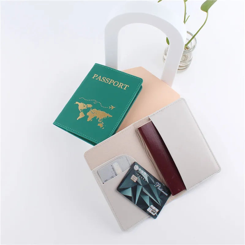 Étui en cuir PU pour passeport, 1 pièce, porte-carte, portefeuille à la mode, accessoires de voyage légers pour vol, pour femmes ou hommes