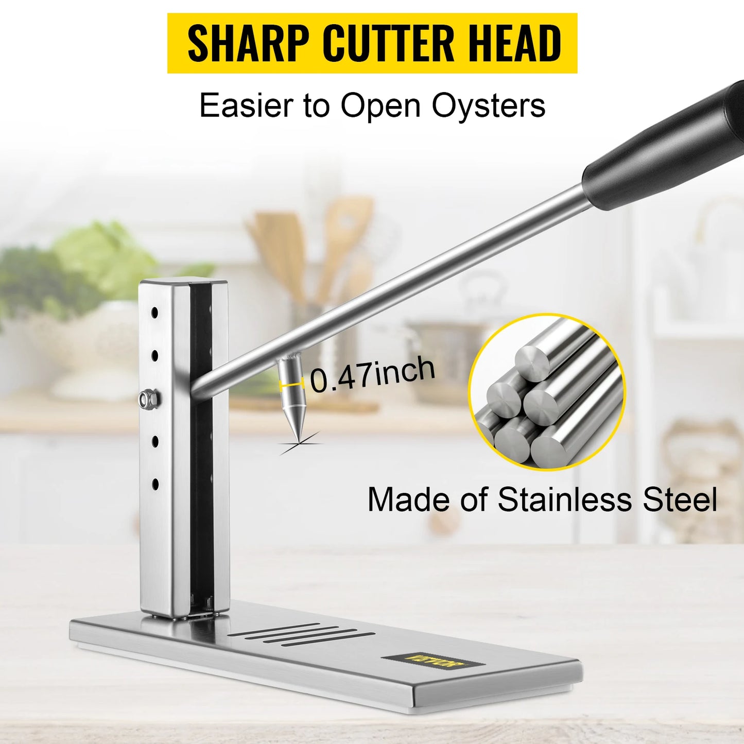 VEVOR Oyster Shucker Machine Adjustable Height Seafood Tool W/ Extend Handle Stainless Steel Opener for Shellfish Clam in Buffet