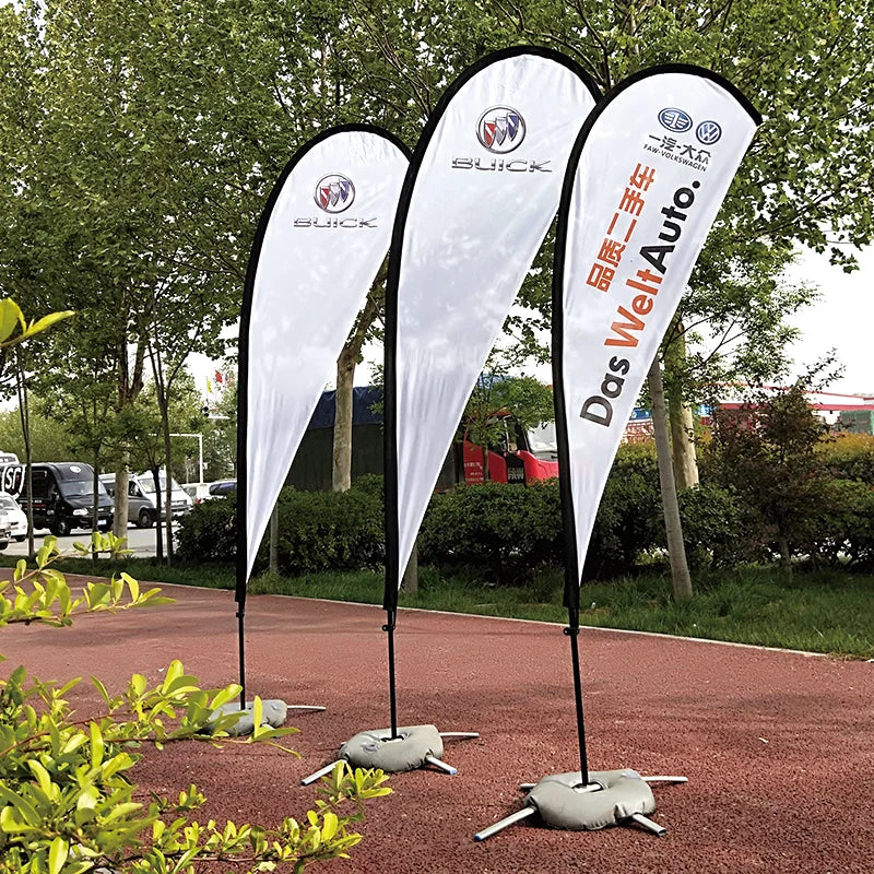 Asta de bandera de playa, banderas y pancartas en forma de lágrima de plumas con Base, impresión personalizada, publicidad para Club, deporte, promoción de uso al aire libre