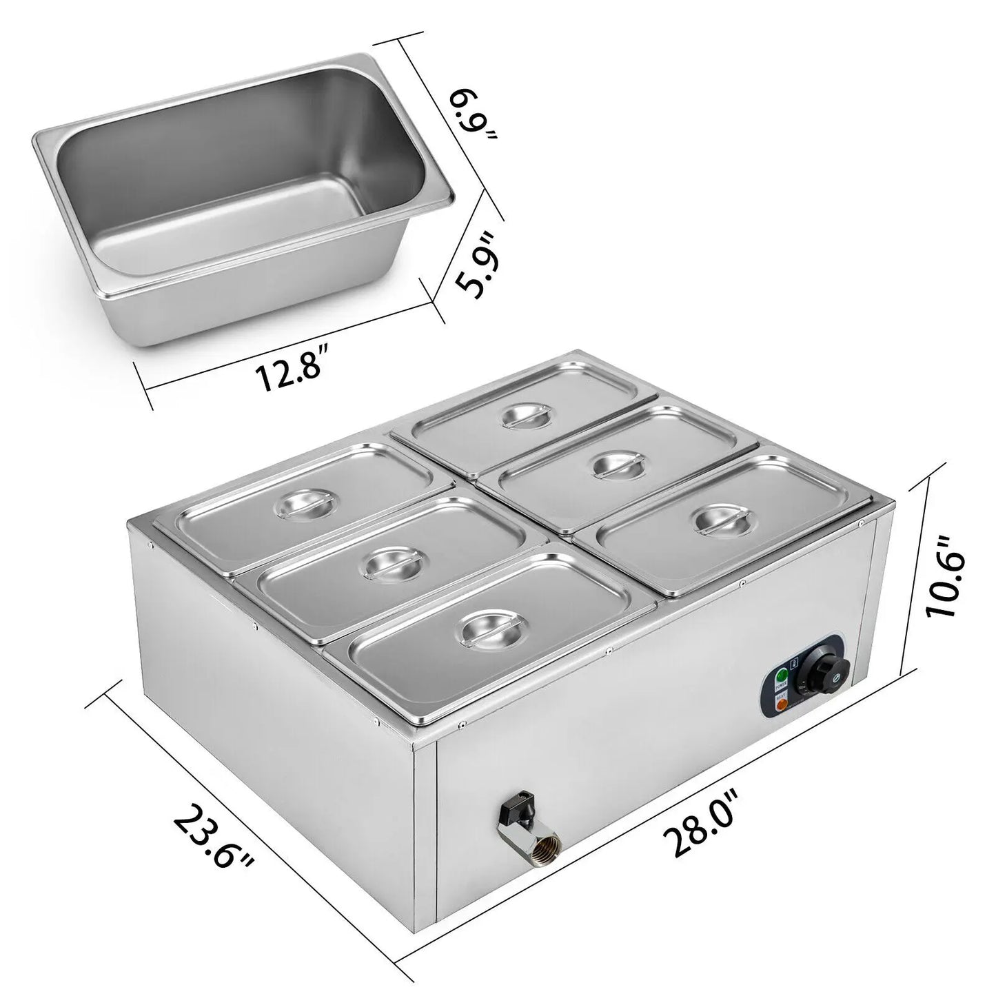 VEVOR 2 3 4 6 casserole électrique restauration chauffe-plats Table à vapeur en acier inoxydable température réglable Buffet Restaurant Commercial