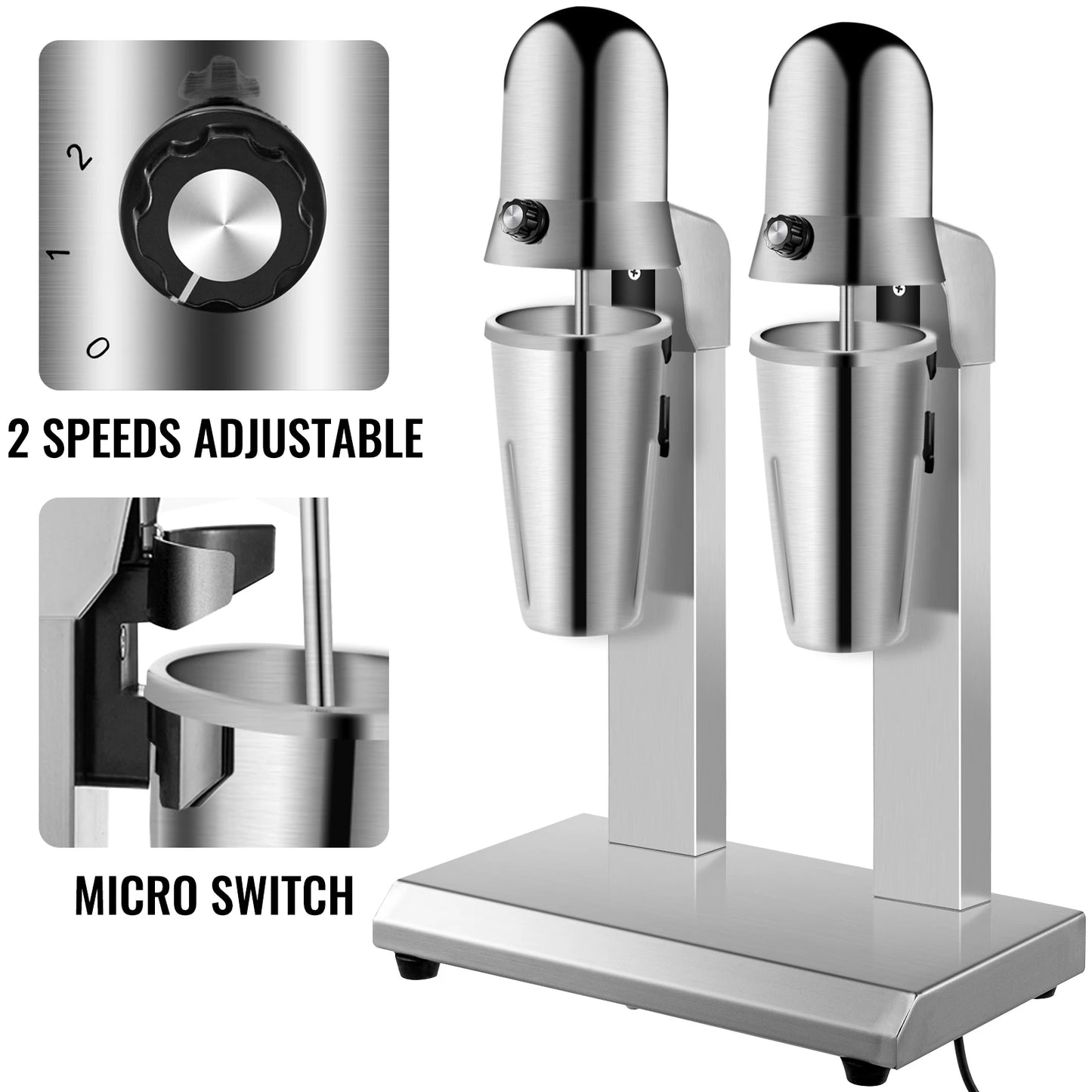 VEVOR – mélangeur automatique de Milkshake électrique de 800ML, Machine à mousse commerciale en acier inoxydable, Double tête, mélangeur de thé et de boisson au Malt