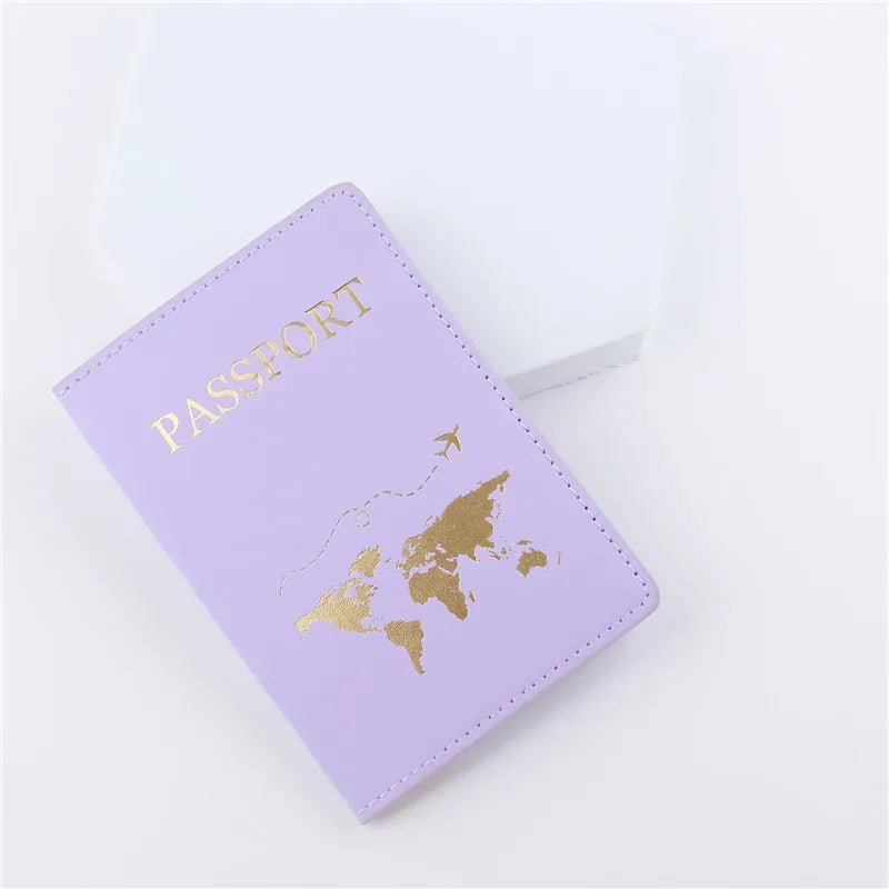 1 Uds. Funda de cuero PU para pasaporte con mapa, tarjetero, billetera de moda, accesorios de viaje ligeros para vuelo para mujeres o hombres