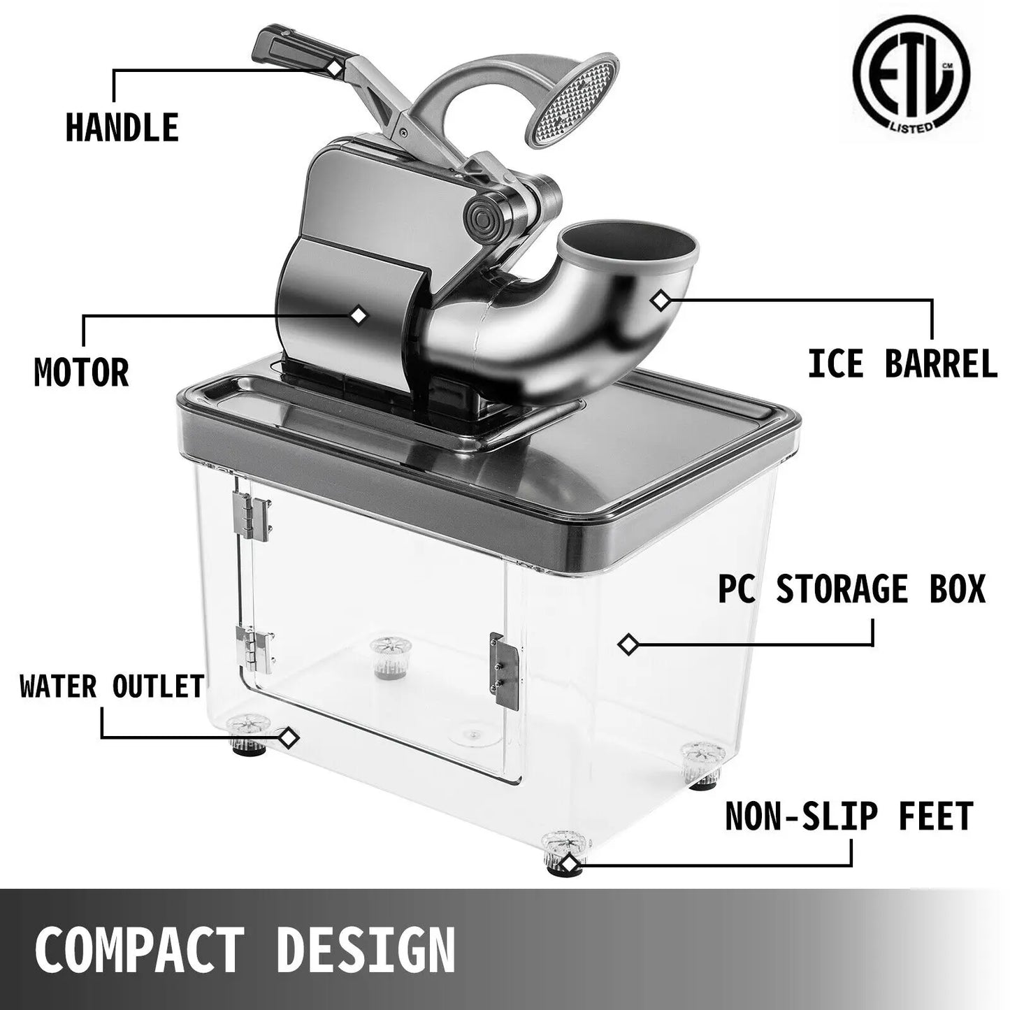 VEVOR – Machine électrique à cône de neige, rasoir à glace, broyeur en verre de granulation, mélangeur, hachoir en acier inoxydable, froid et Commercial