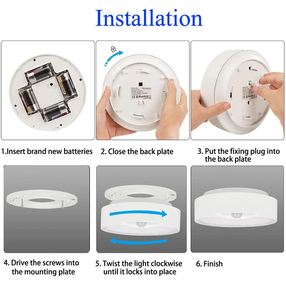 Lámpara de techo con Sensor de movimiento superbrillante de 80LED, lámpara de interior con batería para el hogar, dormitorio, armario, cocina, luz diurna de 300LM