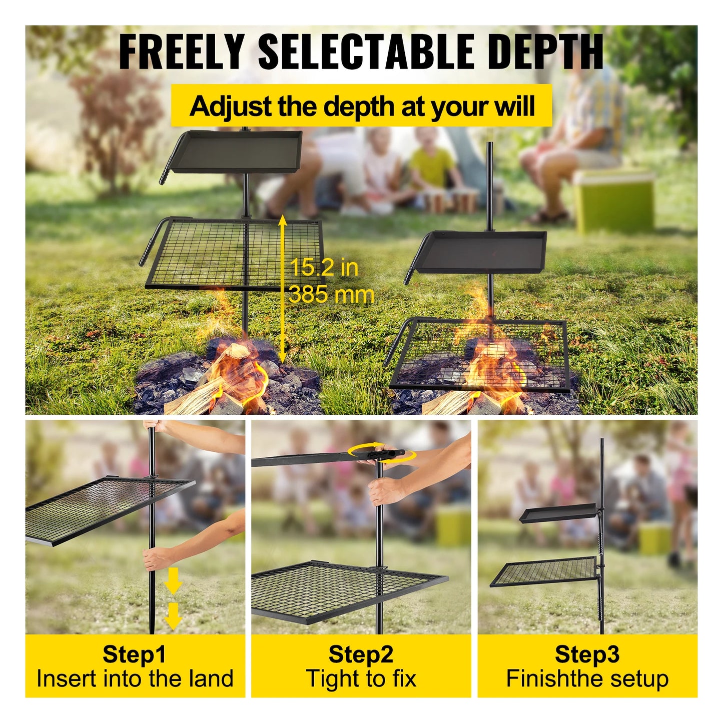 VEVOR Single Double Layer Swivel Charcoal Grill Stand Carbon Meat Grills Campfire Barbecue for Outdoor Camping Flame BBQ Cooking