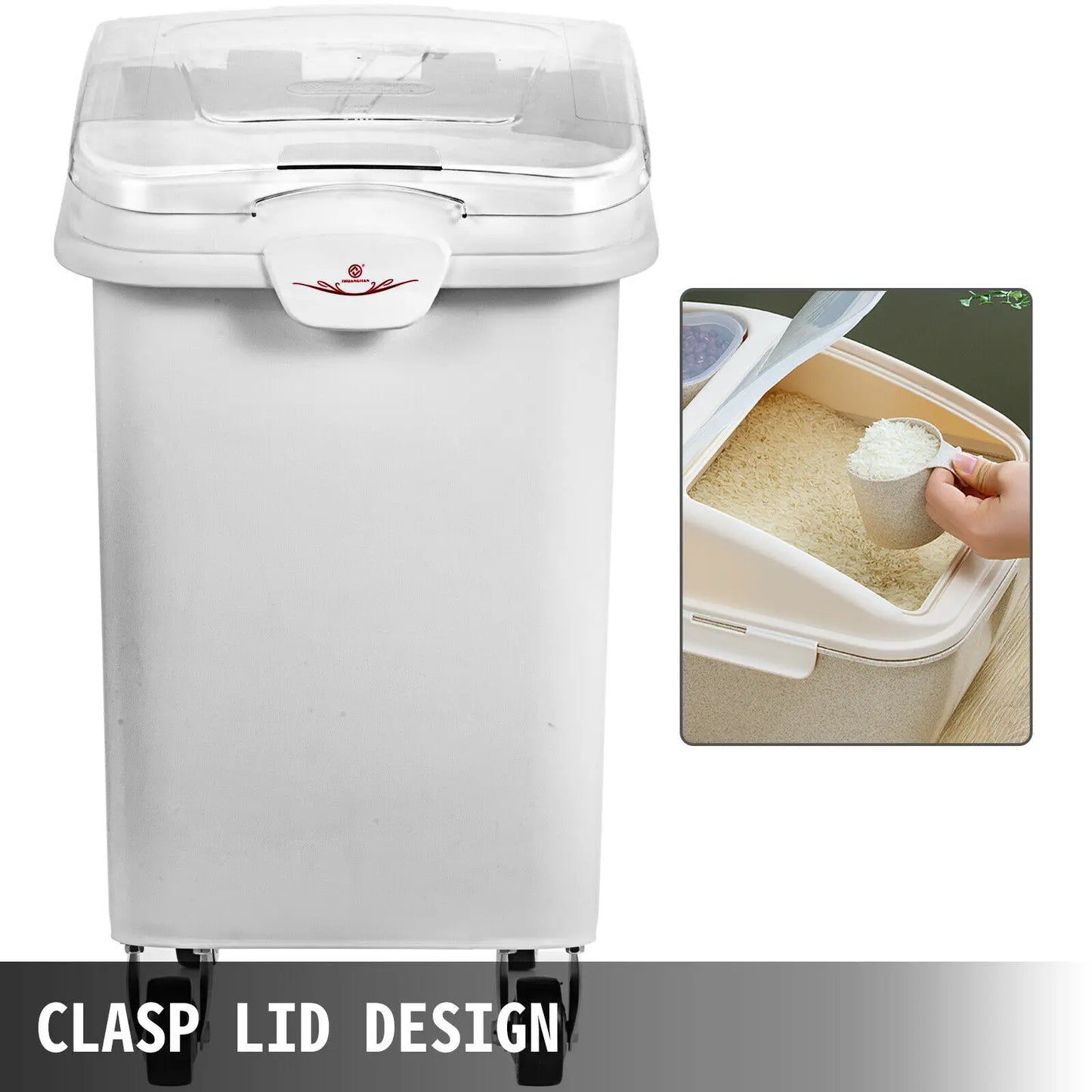 VEVOR 80L Rice Kitchen Container Ingredient Storage Bin with Wheel & Scoop PP+PC for Home Storing Rice Flour Corn Soybeans