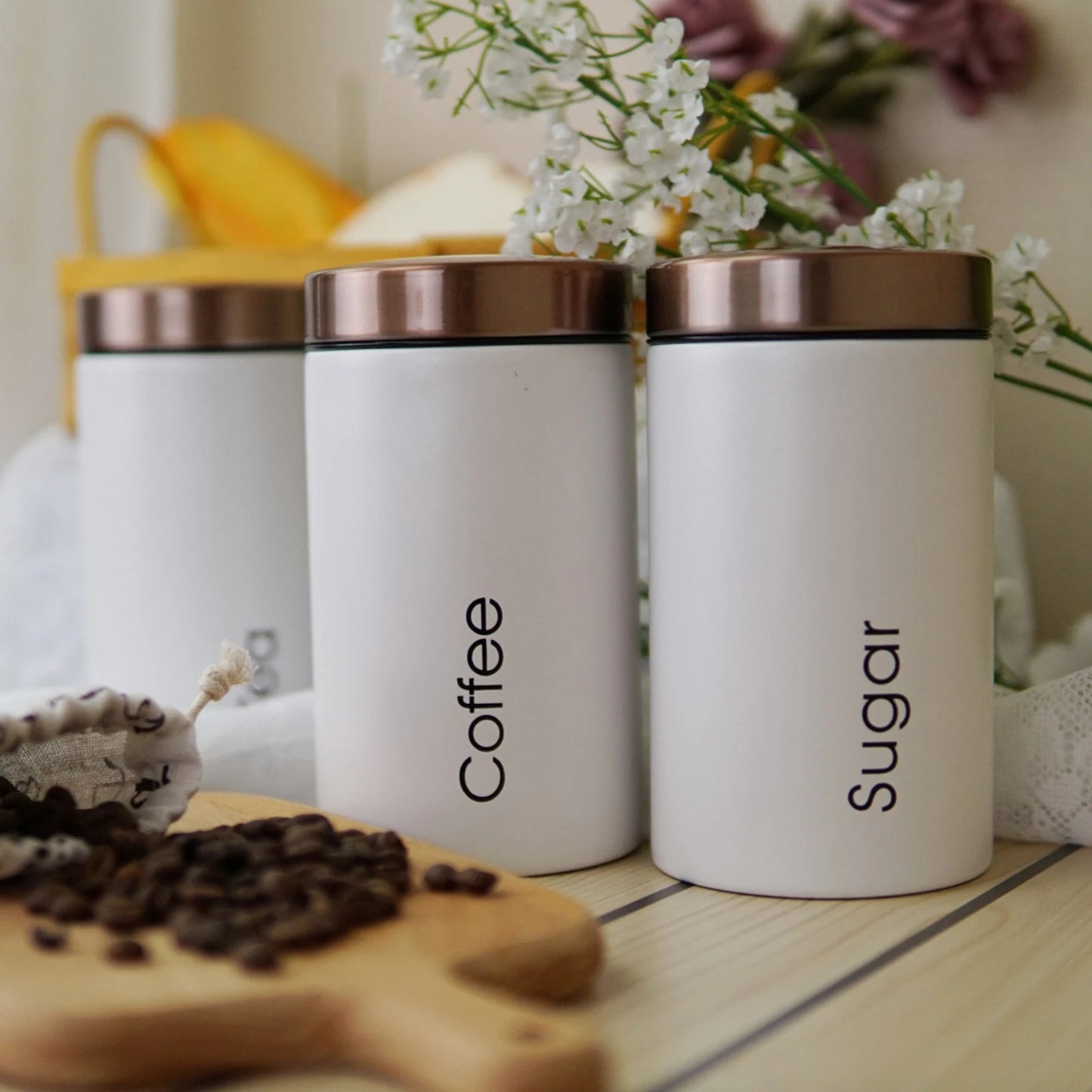 Ensemble de boîtes de stockage de thé, café et sucre, 3 pièces, bouteilles de stockage de nourriture de cuisine, pot pour organisateur de maison, boîte de bonbons scellée