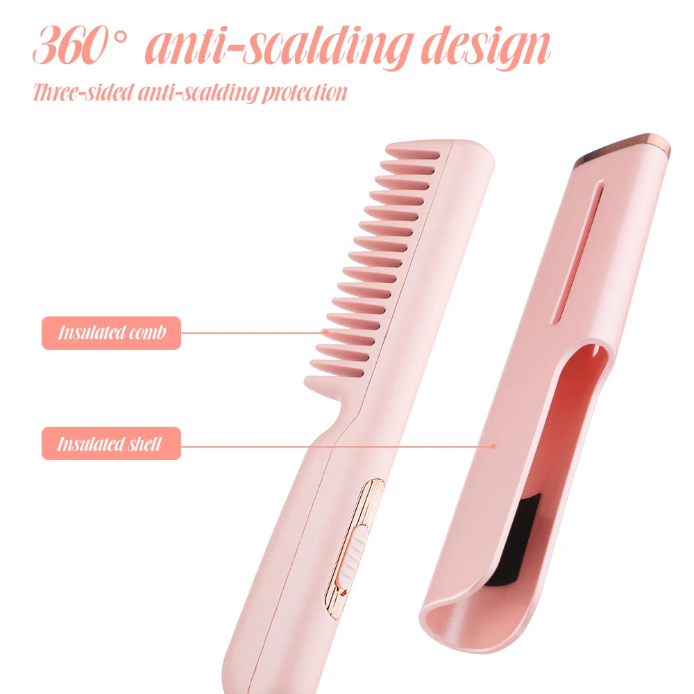 Electric Hair Straightening Brush Rotating 2 in 1 Professional Mini Hair Straightener Curler Smoothing Comb Iron for Hair Styler