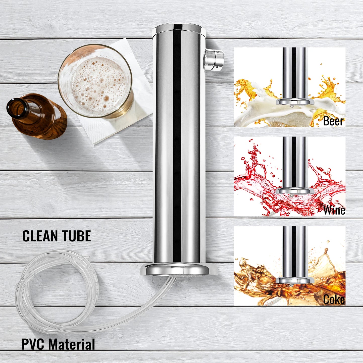 VEVOR Homebrew Beer Tower One Way Faucet with Drip Tray Stainless Steel Single Tap Column Wine Drink Dispenser Bar Accessories