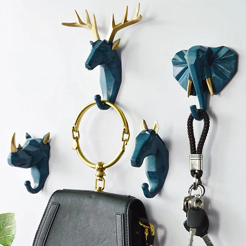 1Pc Nordic Deer Wall Hanging Coat Hook Punch-free Animal Head Key Hanger Home Storage Decoration Kitchen Ornament Accessories