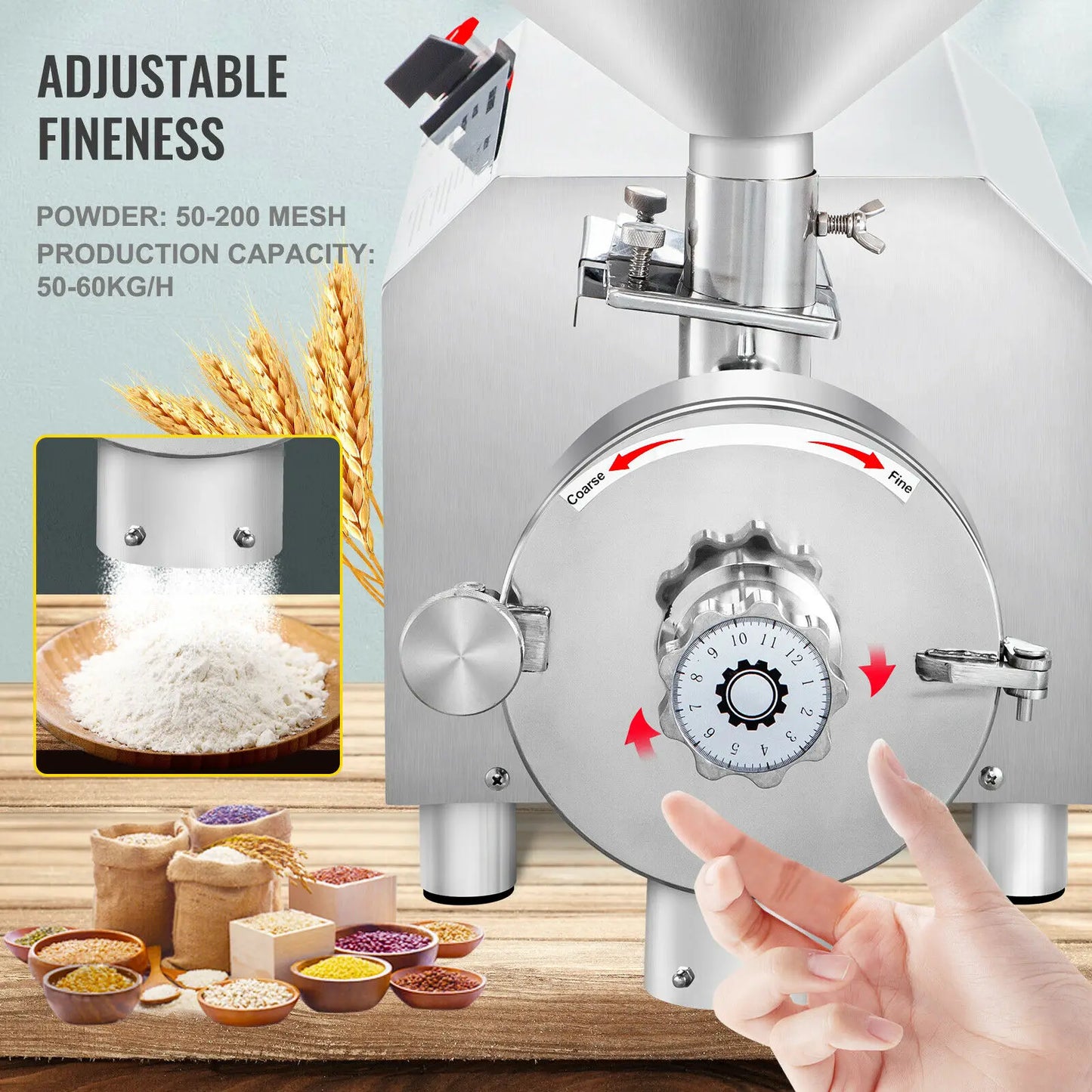 VEVOR Molinillo de Grano Eléctrico 50 KG 2200 W Rectificadora Comercial para Grano Seco Soja Maíz Especias Hierbas Café Grano Trigo Arroz