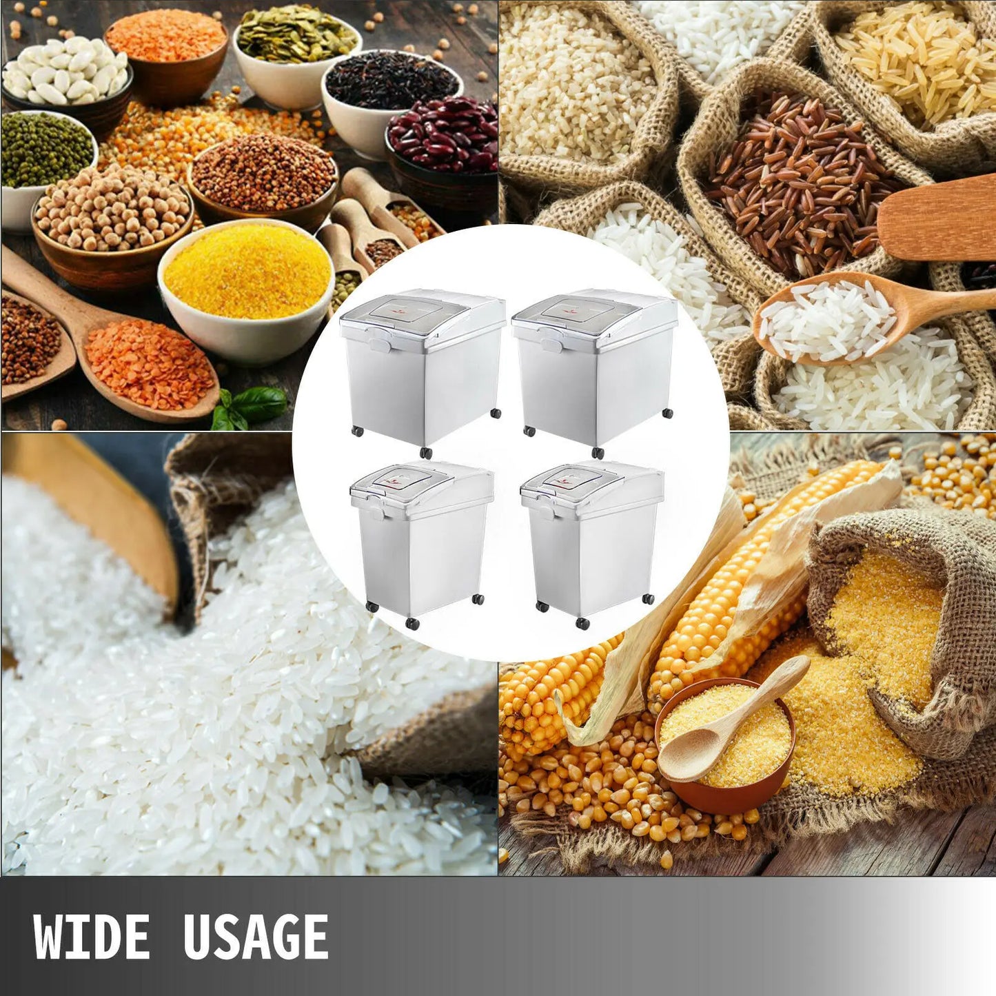 VEVOR Dry Ingredient Storage Bin with Scoop Caster Reliable Dustproof Healthy Flour Soybeans Restaurant Kitchen Commercial Home