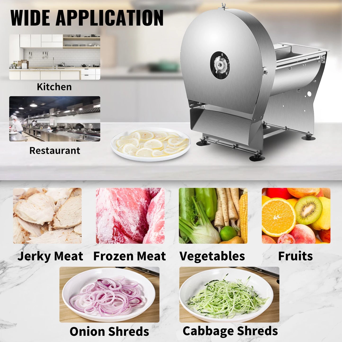 VEVOR Electric Vegetable Cutter 10Inch Stainless Steel Commercial Adjustable Automatic Fruit Shredder Home Jerky Meat Slicer