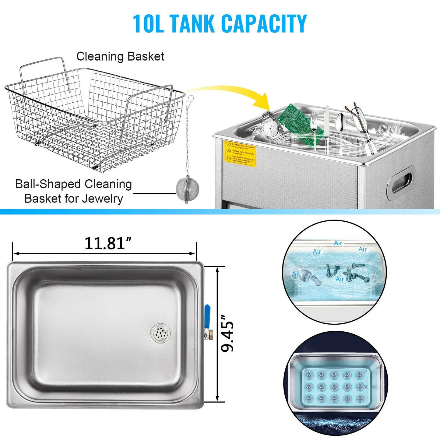 VEVOR 3L 6L 10L nettoyeur Ultra sonique avec fonction de dégazage Machine à laver Portable bain à ultrasons lave-vaisselle appareil ménager sonique