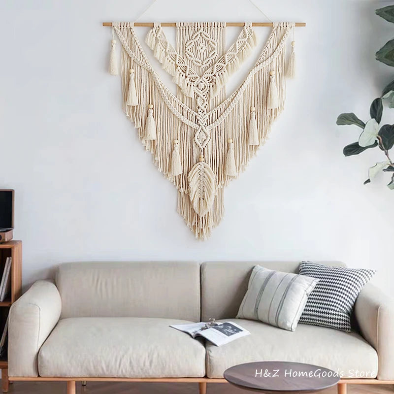 Tapiz bohemio nórdico de macramé con borlas para colgar en la pared, tapiz bohemio tejido a mano para decoración del hogar, sala de estar, dormitorio, decoración de la casa