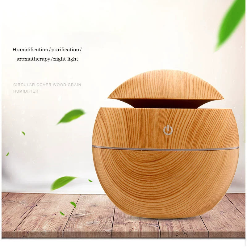 130ML Air Humidifier Ultrasonic USB Aroma Diffuser Wood Grai