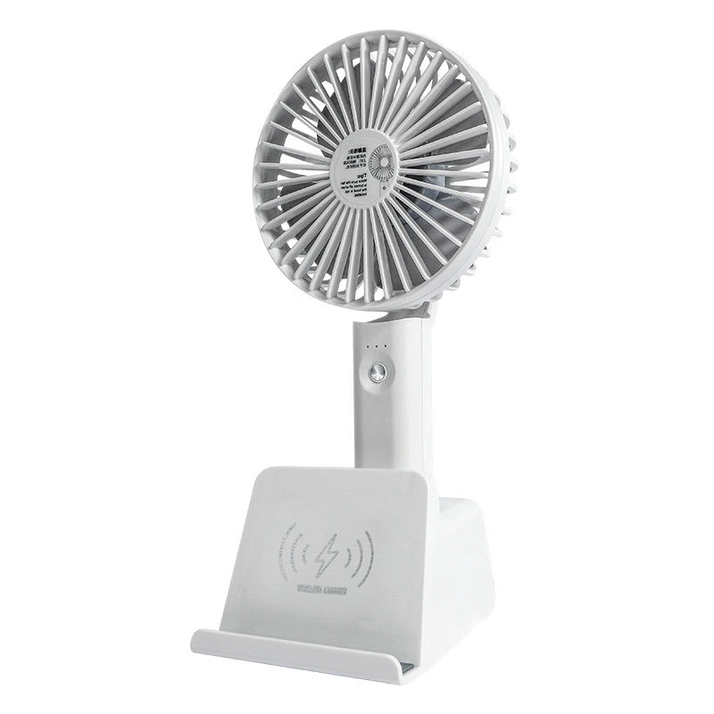 Desk Small Electric Fan Outdoor Camping Handheld Desktop Dual-Use Fan Mobile Phone Wireless Charger Base Automatic Shaking Head