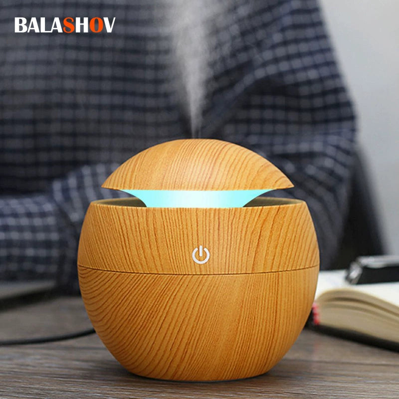 Humidificateur d'air ultrasonique USB 130ML, diffuseur d'arôme, bois Grai