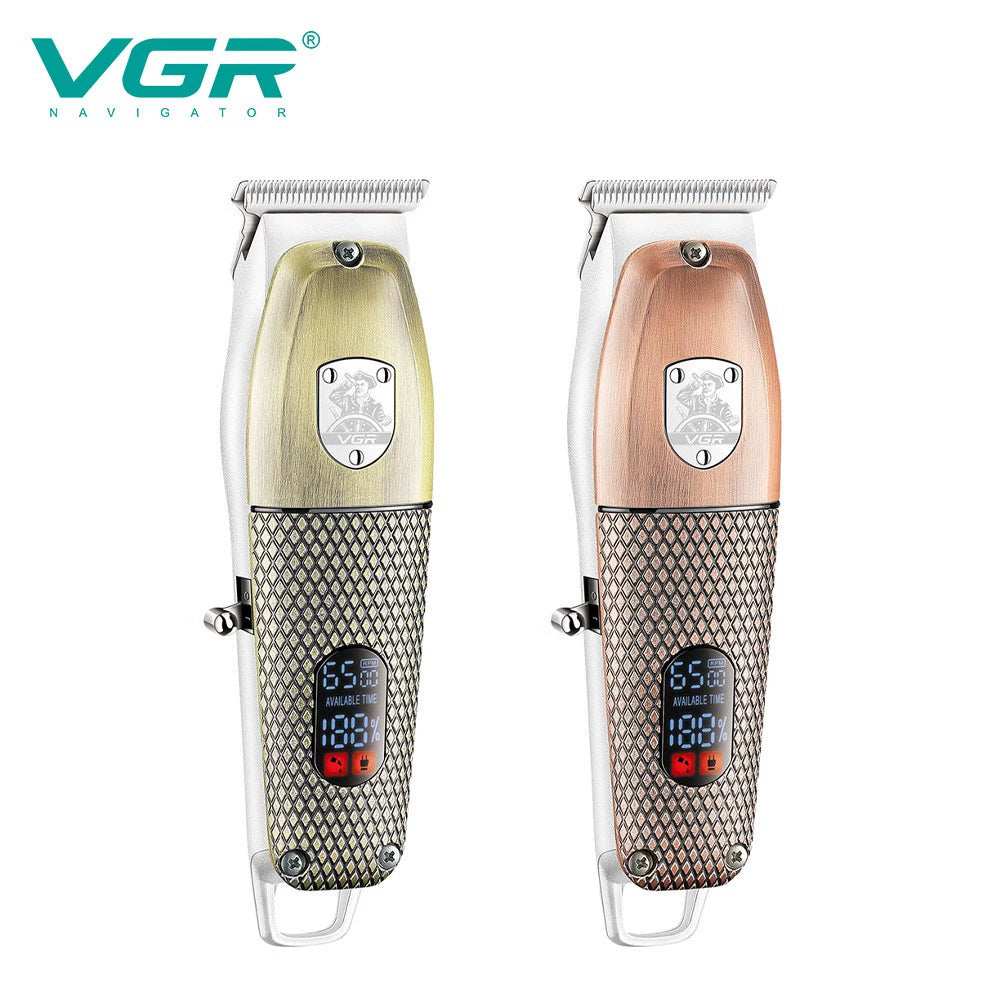 VGR Cross-Border New Arrival Men's Hair Clipper Digital Display Retro Rechargeable Metal Body Carving Engraved Electric Clipper 976