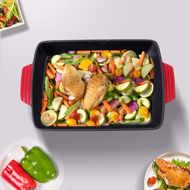 Cast Iron Uncoated Binaural Rectangle Fry Pan