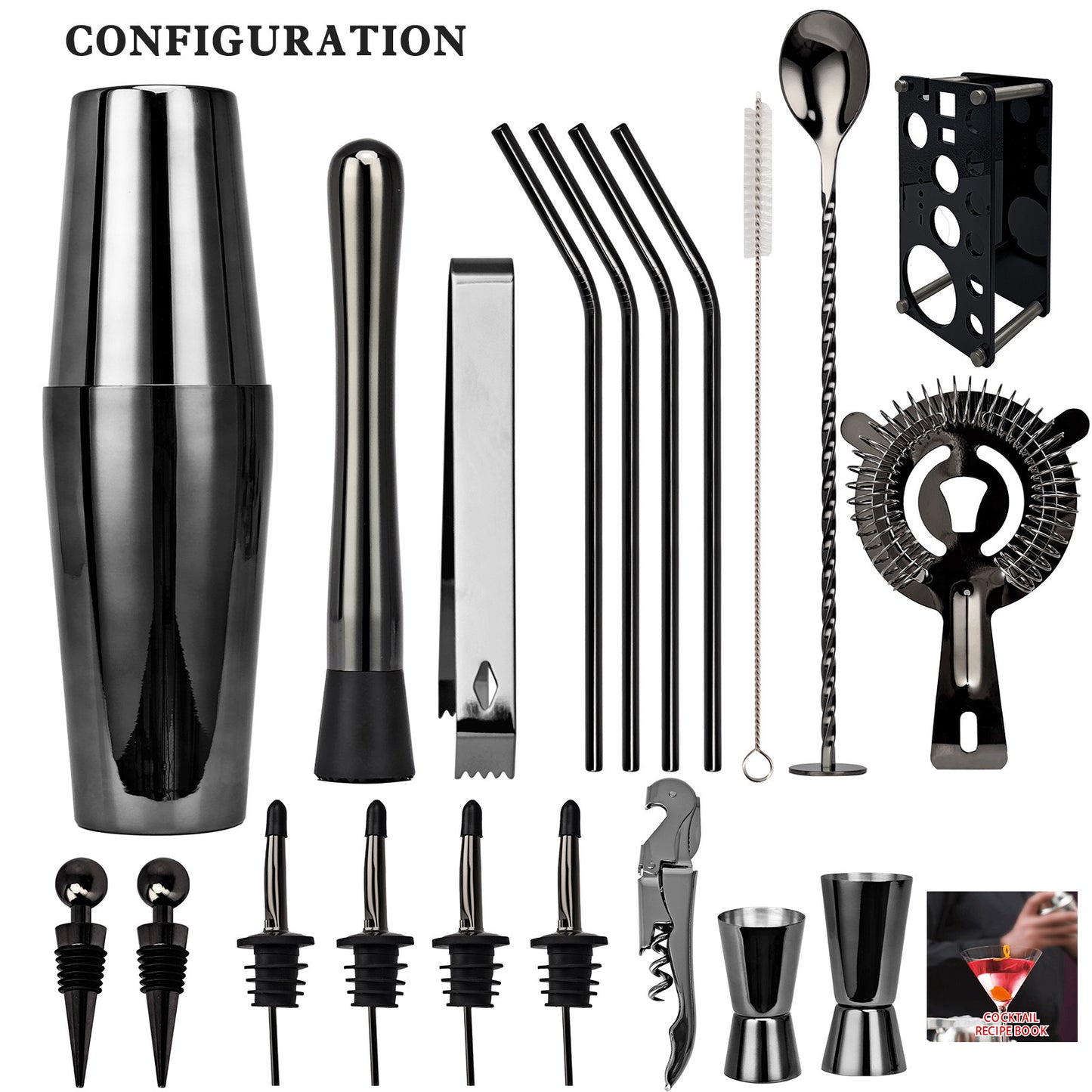 20-piece Set Of Stainless Steel Cocktail Cocktail Shaker Tools