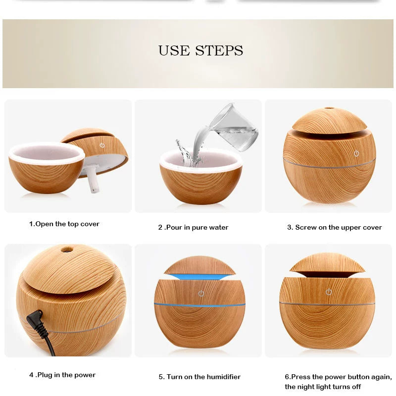 130ML Air Humidifier Ultrasonic USB Aroma Diffuser Wood Grai