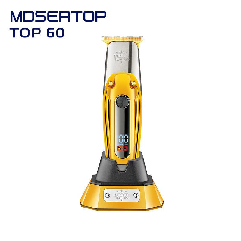 Komei Top-60 Metal Body Oil Head Carved Trim LED LCD Digital Display with USB Charging Base Hair Clipper