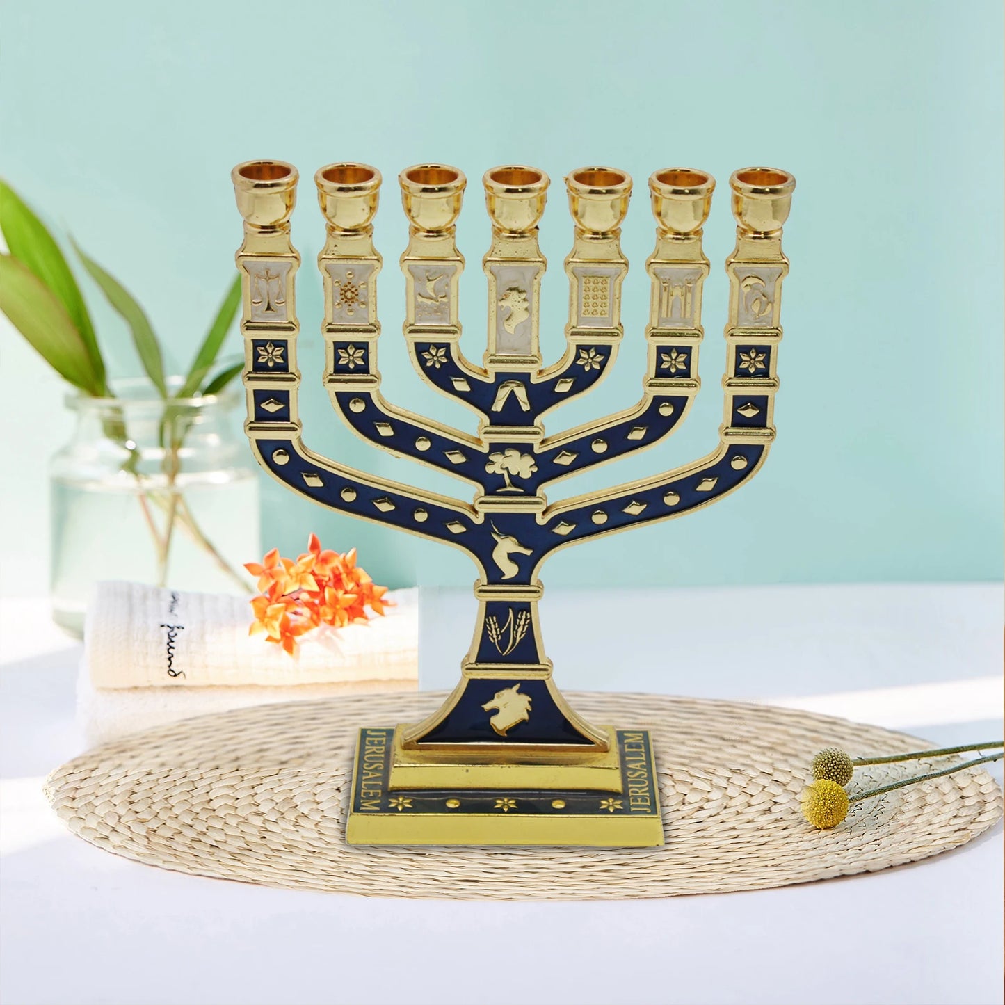 Menorah Candelabrum Table Centerpiece Traditional Candle Holder for Anniversary Christmas Living Room Banquet Decoration