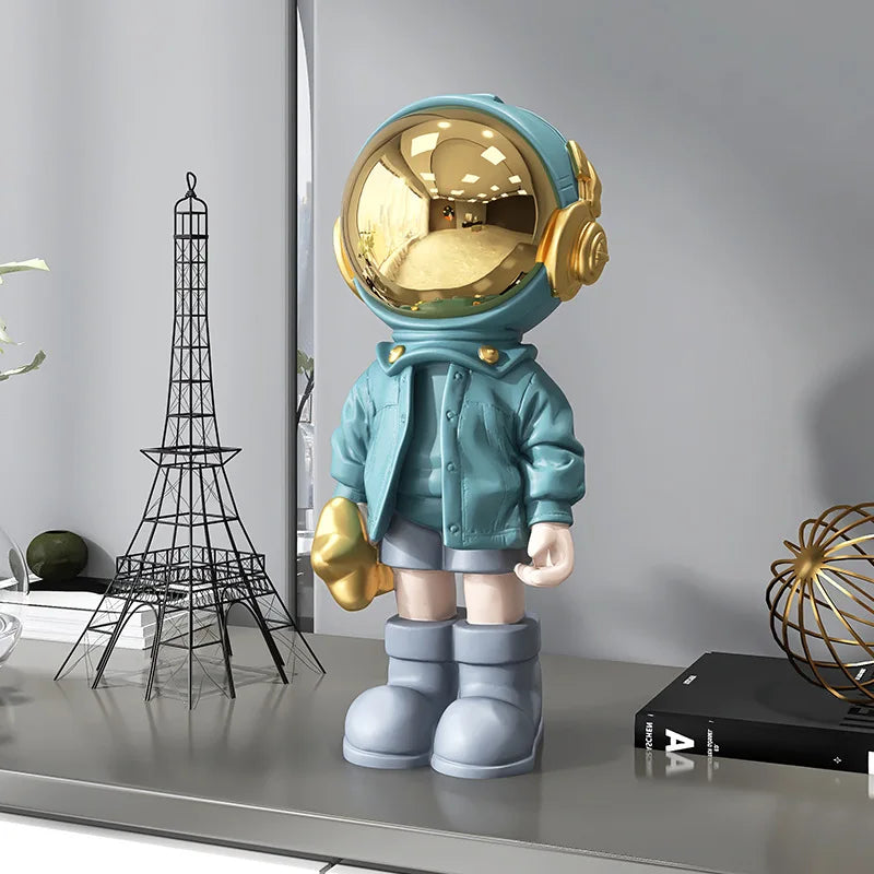 Estatua de escultura artesanal de astronauta chapada en oro, decoración nórdica para el hogar, adornos de lujo, decoración para arte de resina para el hogar