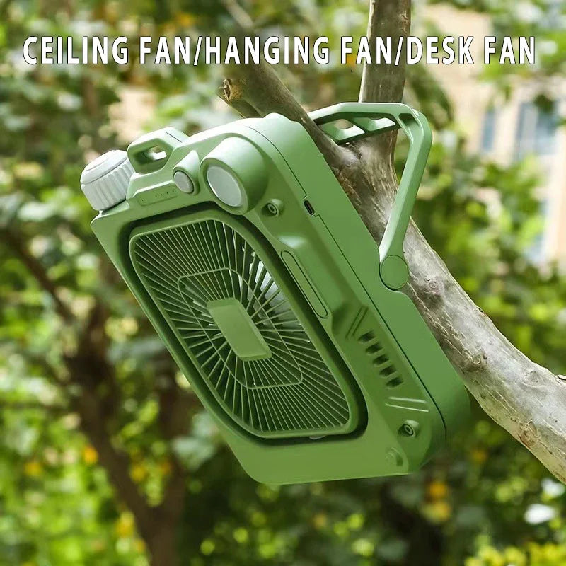 10000mAh Multifunctional Outdoor Portable Camping Rechargeable Fan  Circulator Wireless Ceiling Electric Fan LED Lighting