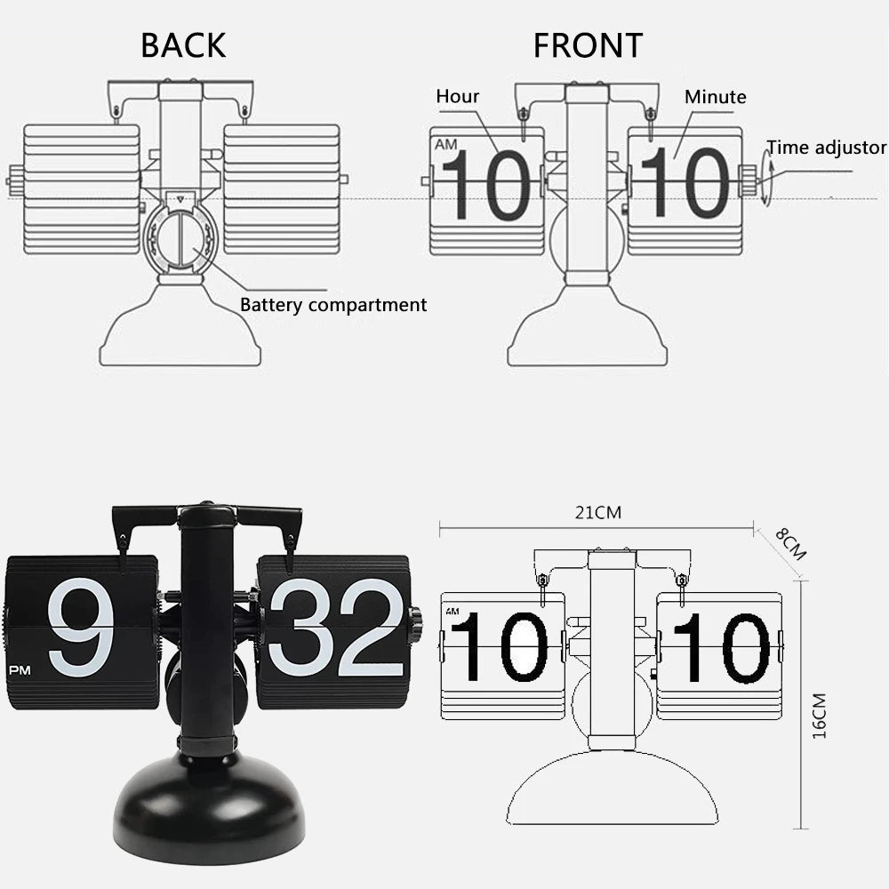 Reloj de escritorio creativo europeo, relojes de escritorio con página abatible hacia abajo, reloj de mesa con tapa Retro, reloj mecánico automático con tapa para decoración del hogar