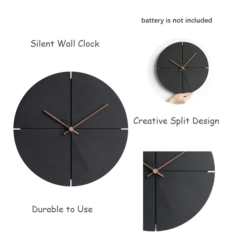 1Pcs Wooden Wall Clock Nordic Minimalist Living Room Kitchen Personality Household Black Mute Wall Clock Home Decoration