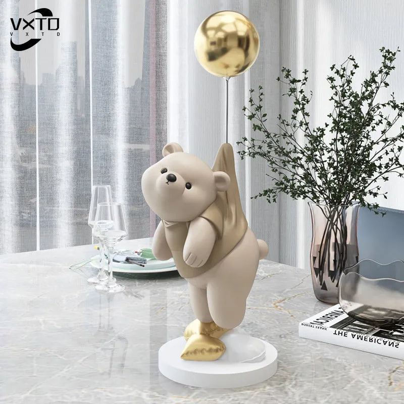 Adornos creativos de resina de oso Polar con globos, manualidades decorativas para el hogar, figuras de escritorio de oficina, escultura artesanal de estantería