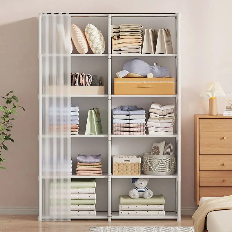 Dustproof Wardrobe Simple Assembly DIY Storage Wardrobe Bedroom Open Storage Cabinet Household Foldable Multi-layer Wardrobe