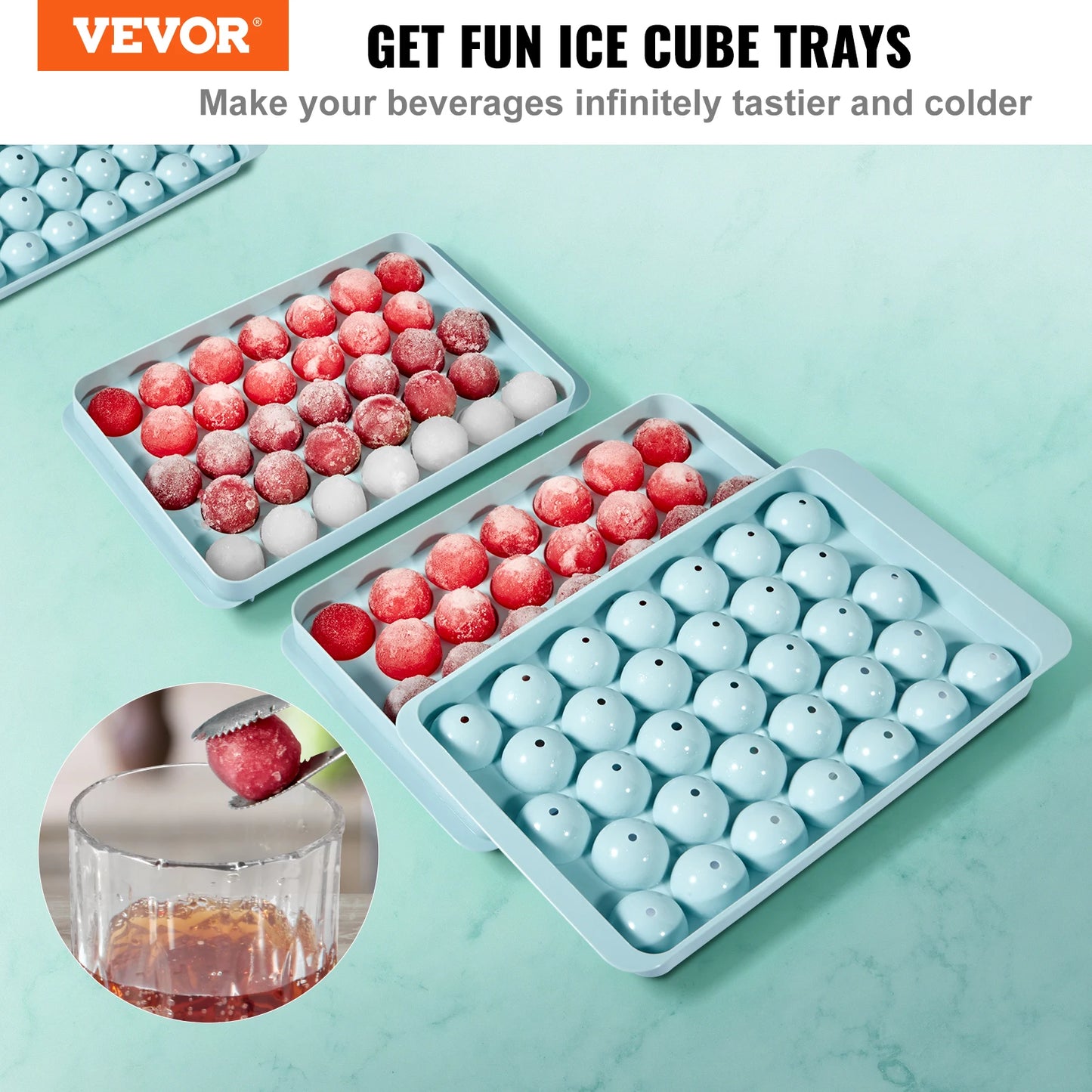 VEVOR 170 pièces bac à glaçons rond machine à boules de glace pour congélateur 2x33 pièces et 1x104 pièces boules de glace sphère glaçon faisant de la petite glace