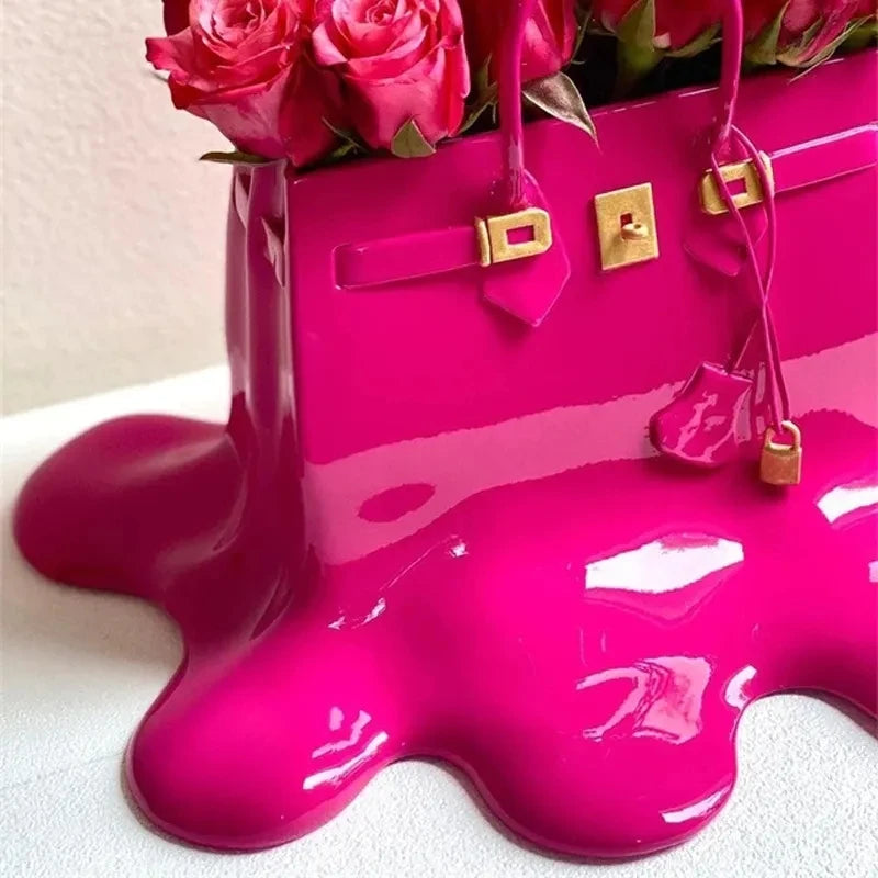 high quality rose Resin Flowers Vase Bag Home Decor aesthetic room decor Wedding desk Ornament Living Room Big Bag Vase Luxury