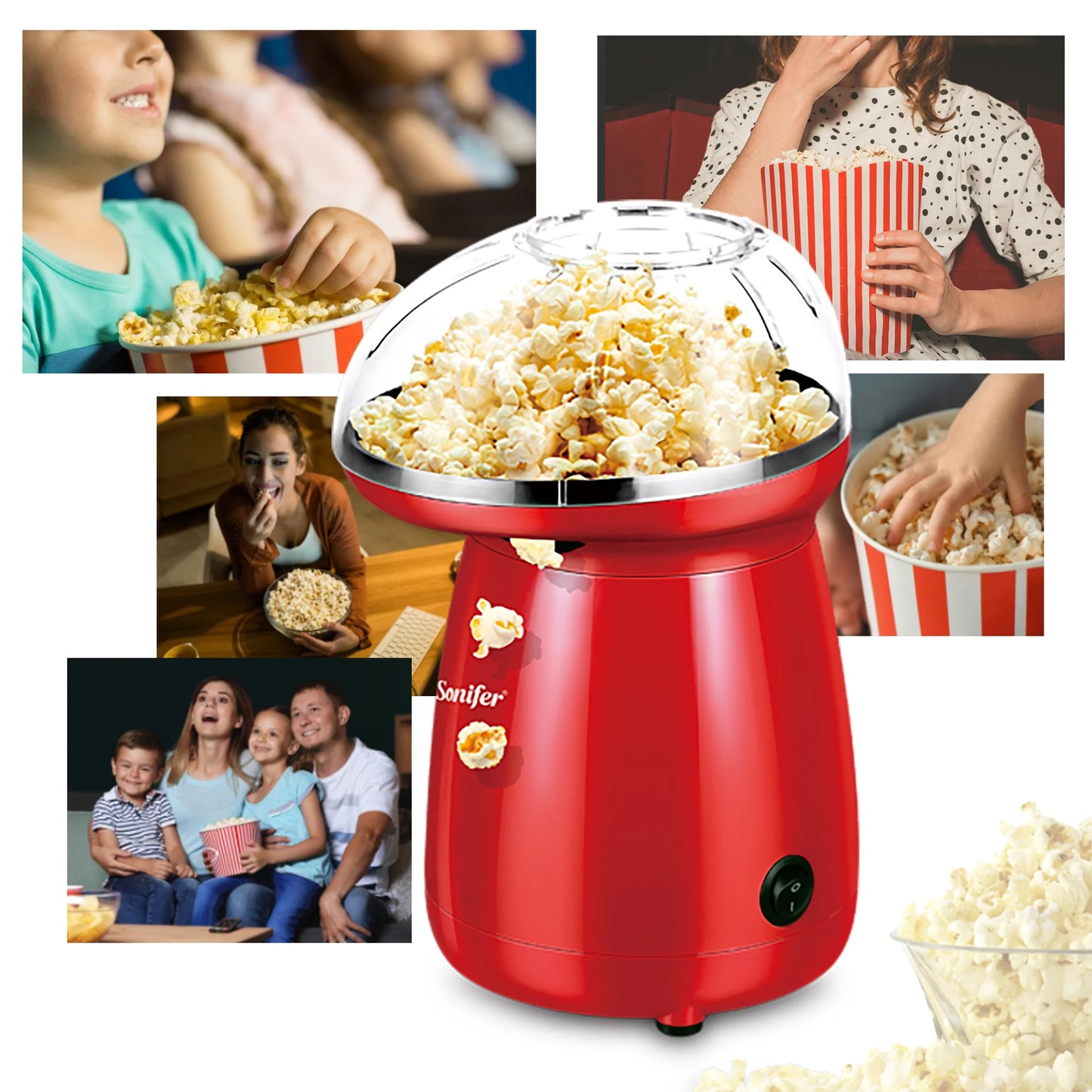 Popcorn Maker Household Healthy Hot Air Oil Free Corn Machine Popcorn For Kitchen Kids Home-made Diy Popcorn Movie Snack Sonifer