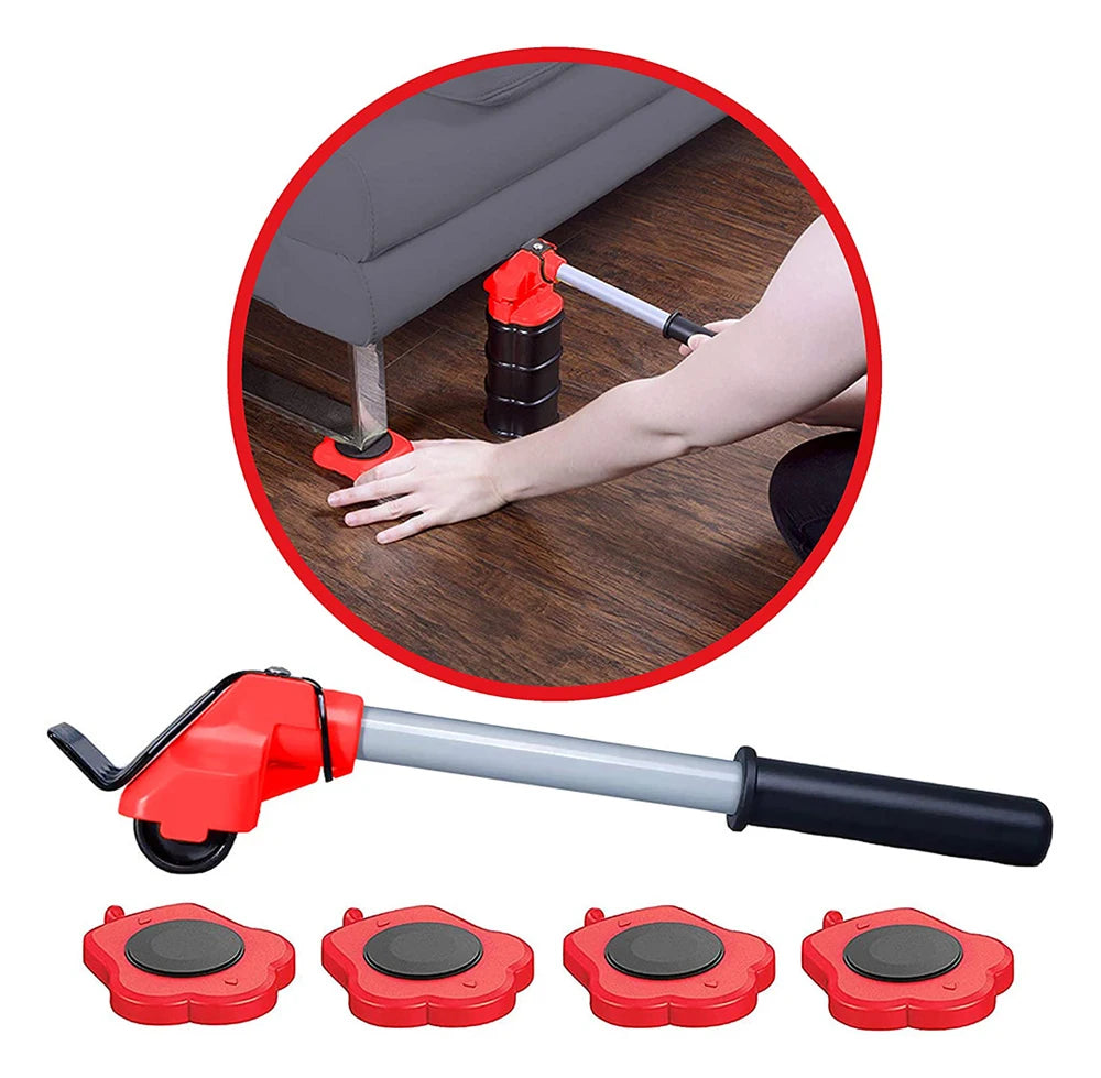 5 Pcs Furniture Moving Transport Roller Set Removal Lifting Moving Tool Set Wheel Bar Mover moving Heavy Stuffs Device Hand Tool