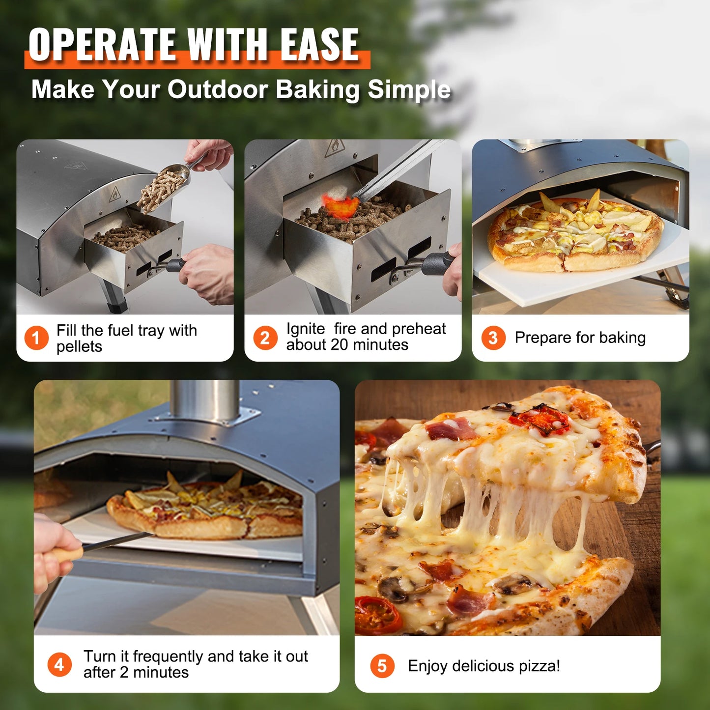 VEVOR Four à pizza portable 30,5 cm au feu de bois en acier inoxydable de qualité alimentaire pour barbecue, pique-nique, cuisson, brûleur à pizza pour jardin, camping en plein air