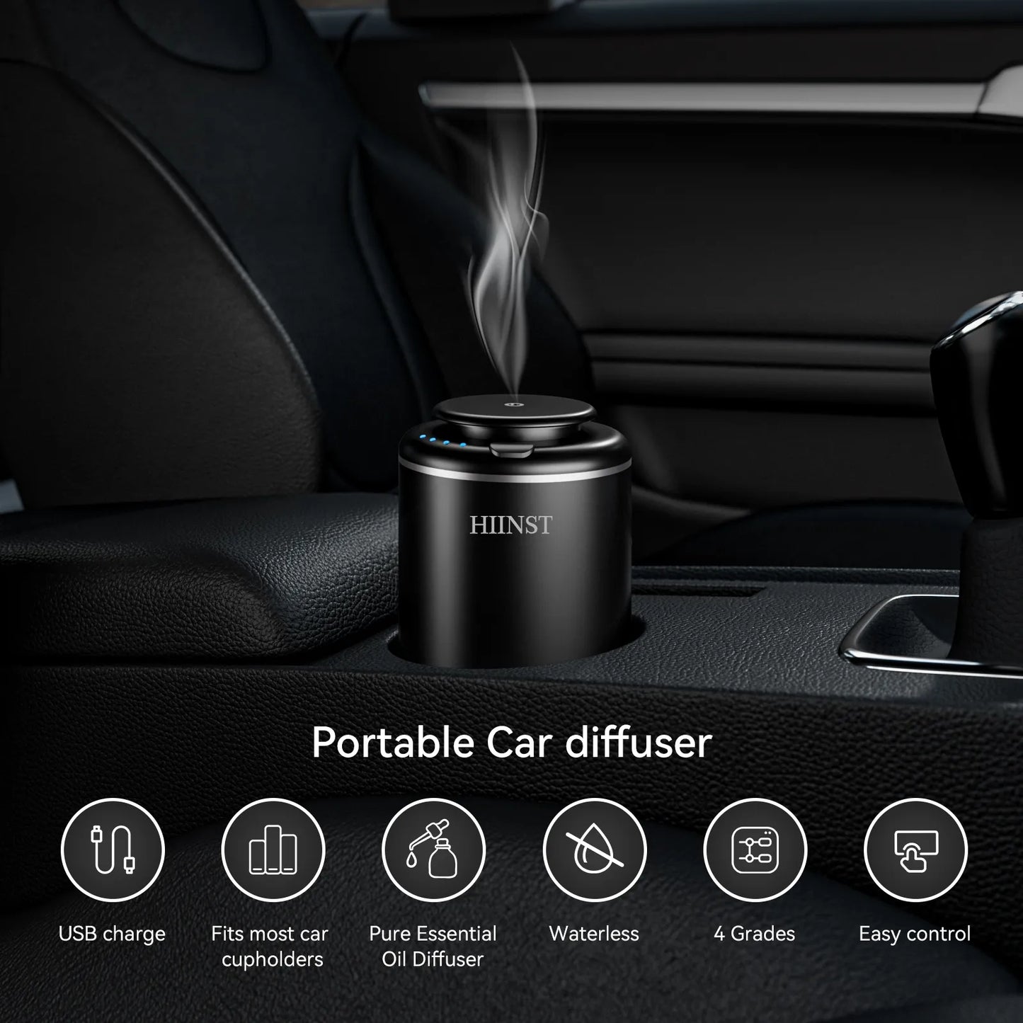 HIINST Luxury USB Rechargeable Aromatherapy Scent Car Air Freshener Machine Waterless Essential Oil Car Aroma Diffuser Product