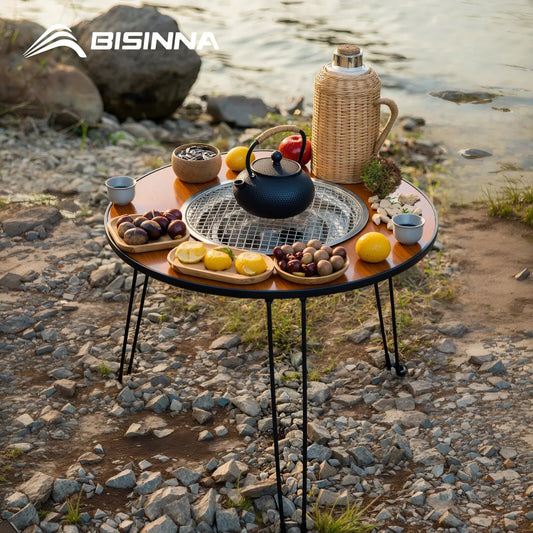 BISINNA Folding Barbecue Round Table Stove Portable Camping BBQ Charcoal Grill With Storage Bag Patio Tea Boiling