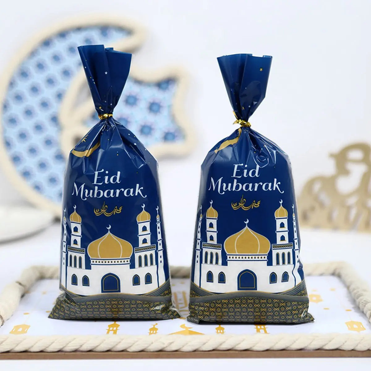 Sacs d'emballage cadeaux Eid Mubarak, 25/50/100 pièces, sacs en plastique pour biscuits et bonbons, décor Kareem Ramadan 2024, fournitures de fête musulmane islamique