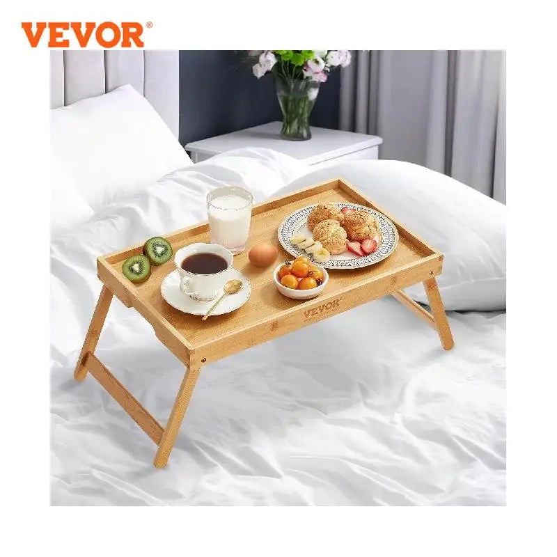 VEVOR-bandeja de desayuno de bambú con patas plegables para sofá cama, bandeja para comer aperitivos y trabajar, escritorio ajustable para ordenador portátil