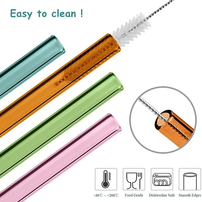 High Borosilicate Glass Straws Eco Friendly Reusable Drinking Straw for Smoothies Cocktails Bar Accessories Straws with Brushes