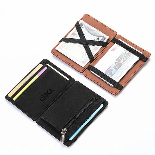 Mini Men Card Holder Wallets Zipper Coin Pocket Slim Magic Male Wallet Quality PU Leather Credit Bank Card Case Small Men Purses